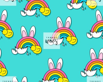 Easter Bunny Chick Spring Rainbow Seamless Pattern / Fabric Design / Surface Pattern / Digital Paper  / Digital Download / Digital Pattern