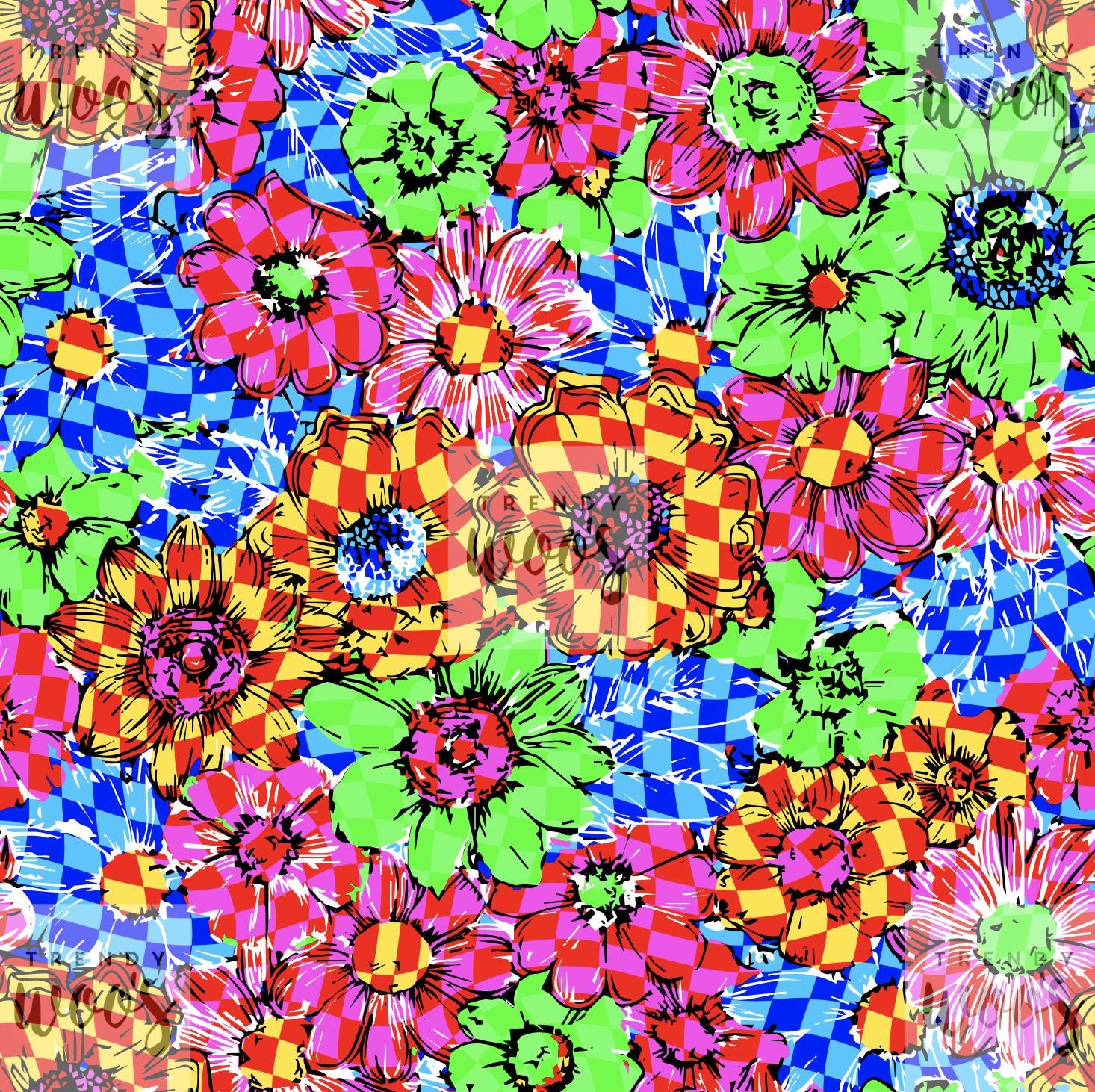 Retro Rave Psychedelic Floral Flowers Dopamine Summer Neon Clash