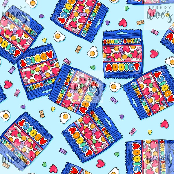 Gummy Sweet Addict Candy Rainbow Retro Seamless Pattern / Fabric Design / Surface Pattern / Digital Pattern