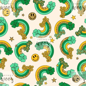 St Patricks Day Shamrock Irish Clover Lucky Rainbow Seamless Pattern / Fabric Design / Surface Pattern / Digital Paper / Digital Pattern