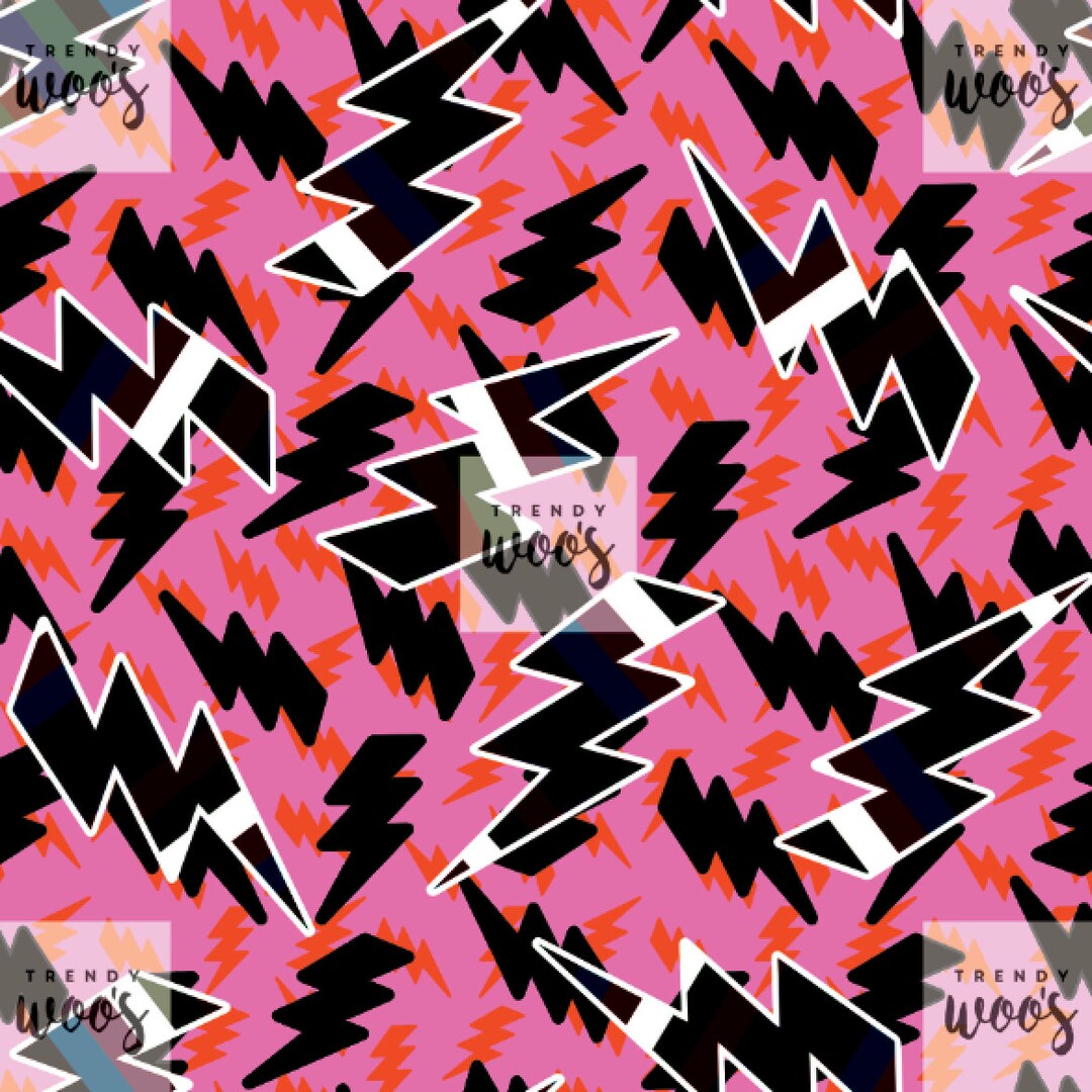 Pink Punk Lightning Retro Bowie Seamless Pattern / Fabric Design ...