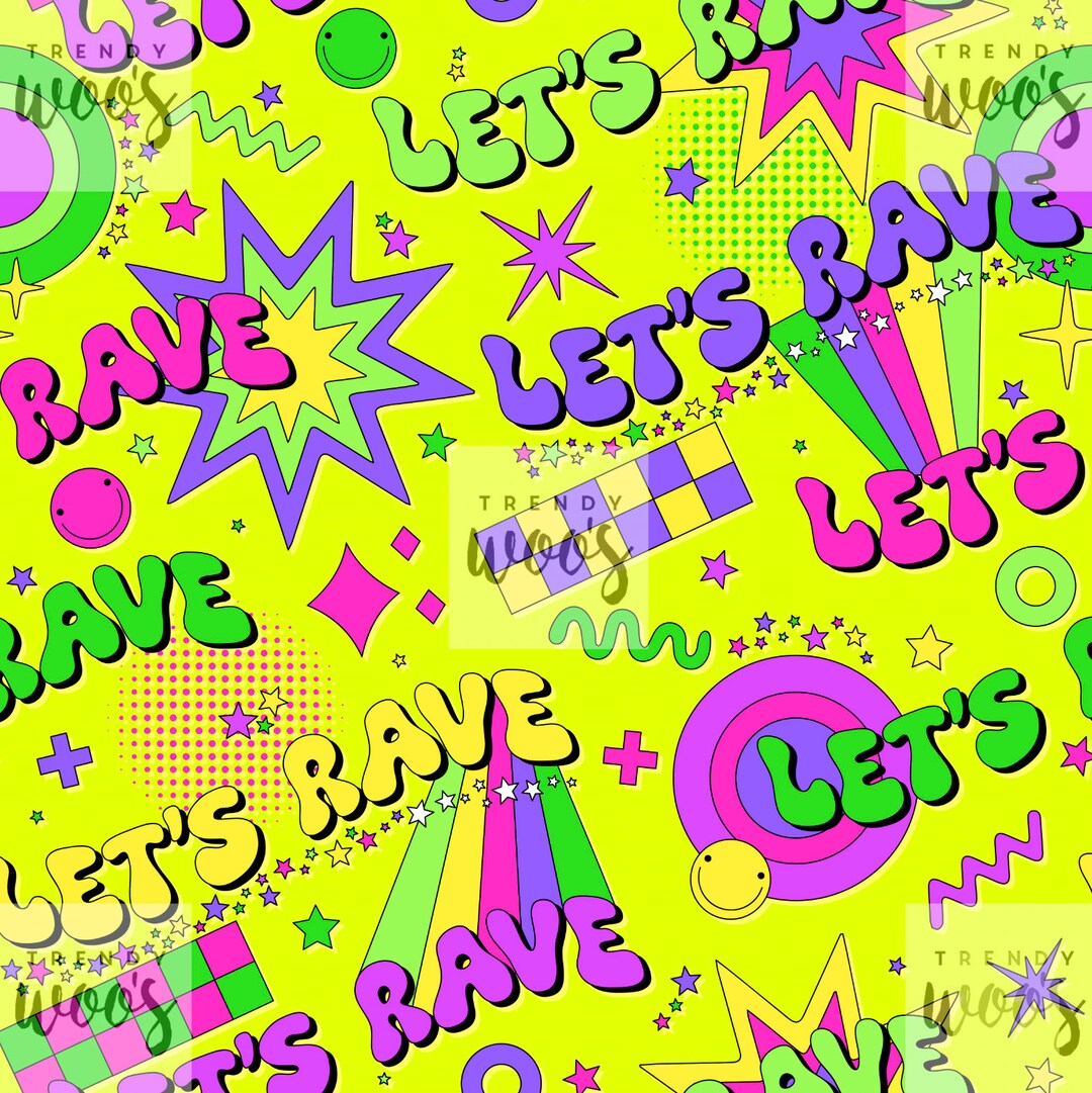Retro Rave Texture Let's Rave Party Disco Dopamine Festival Retro 90s Neon Seamless ...