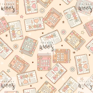 Boek Babe Love Boeken Lezen Literatuur Boho Gedempt Schattig Naadloos patroon / Stofontwerp / Oppervlaktepatroon / Digitaal papier / Digitaal patroon