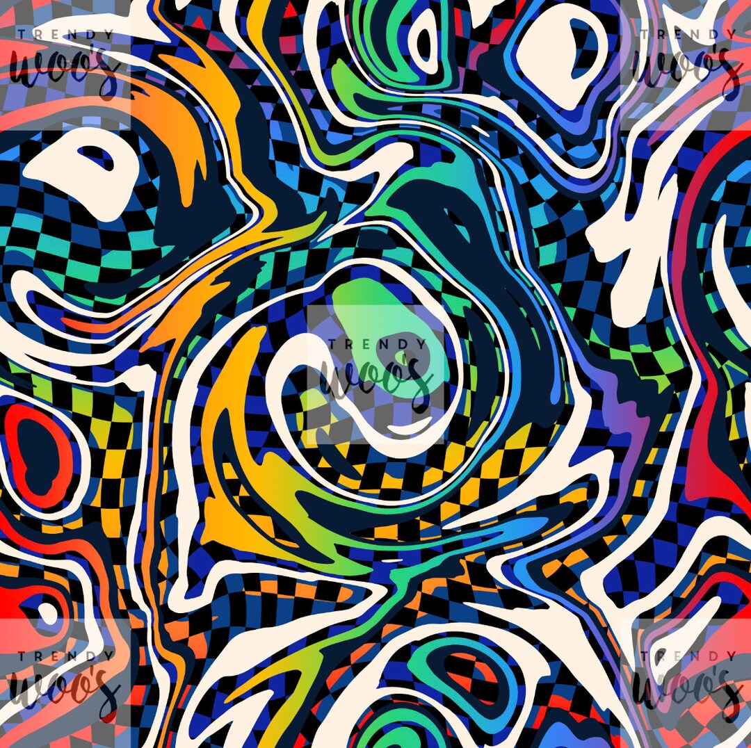 Marble Swirl Checkerboard Retro 80s 90s Rainbow Check
