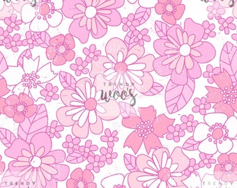 Ditsy 70s Pink Vintage Floral Flowers Pretty Seamless Pattern / Fabric Design / Surface Pattern / Digital Paper / Digital Pattern