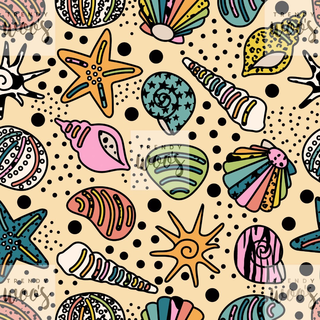 Shells Sea Life Sea Beach Summer Rainbow Animal Print Retro Cute Scandi ...