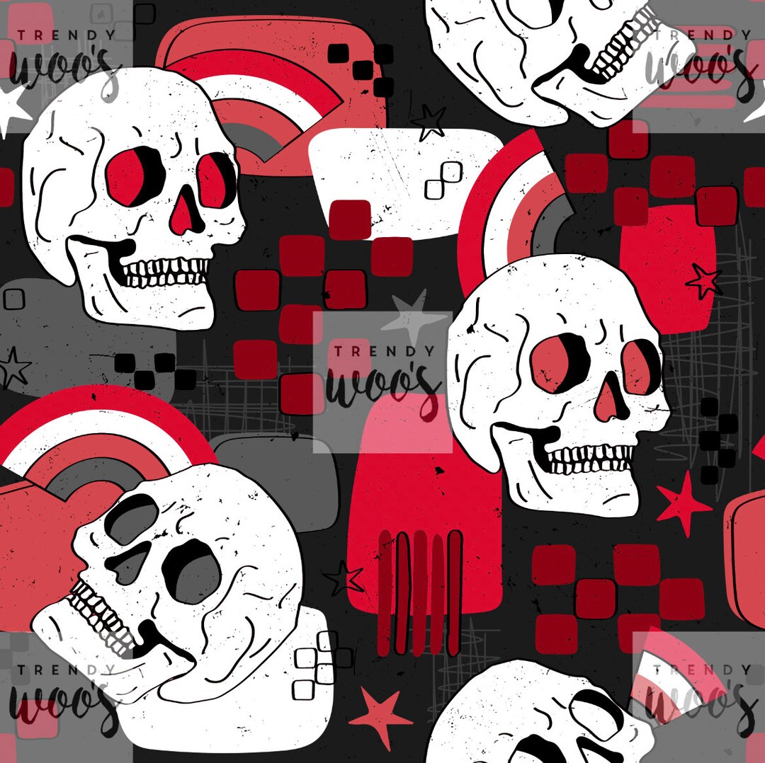 Retro Skulls Skeleton Spooky Halloween Fall Punk 80s 90s Red Dopamine ...