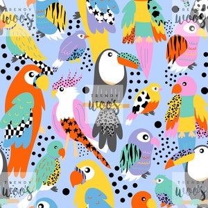 Tropical Birds Jungle Holiday Vacation Summer Rainbow Retro Fun Quirky Pastel Seamless Pattern / Fabric Design / Surface Pattern / Digital