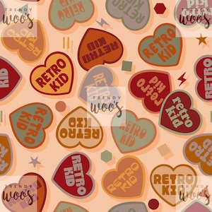 Retro Kid Love Hearts 80s 90s Y2k Valentine Unisex Boho Vintage Neutral Seamless Pattern / Fabric Design / Surface Pattern /Digital Pattern