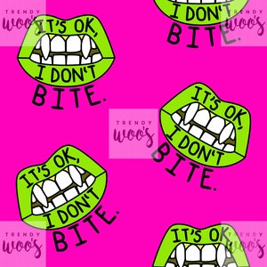 It&#39;s Ok, I Don&#39;t Bite. Alternative Punk Halloween Fangs Lips Vampire Seamless Pattern / Fabric Design / Surface Pattern / Digital Pattern