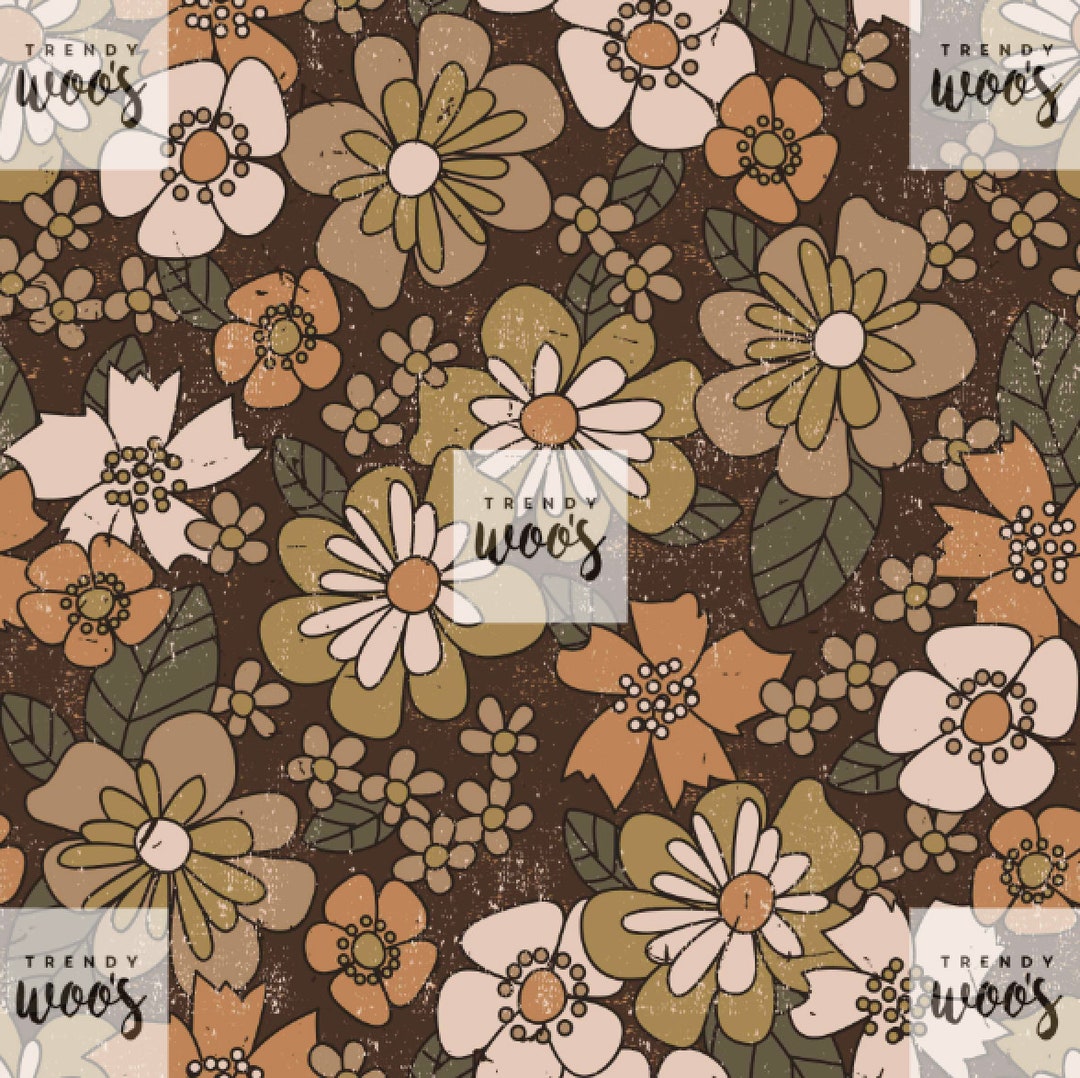 70s Floral Vintage Cute Boho Retro Brown Daisies Seamless Pattern ...