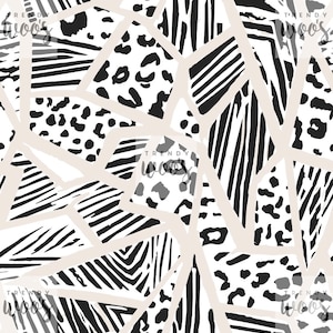 Animal Print Leopard Zebra Abstract Safari Monochrome Black Retro Seamless Pattern / Fabric Design / Surface Pattern / Digital Pattern