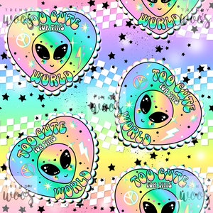 Retro Alien Sci-Fi Rainbow Kawaii Rainbow Pastel Dopamine Fun Seamless Pattern / Fabric Design / Surface Pattern / Digital Pattern