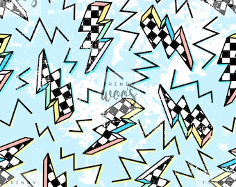 Lightning Bolts Thunder Rainbow Blue Retro Grunge Seamless Pattern / Fabric Design / Surface Pattern / Digital Paper / Digital Pattern
