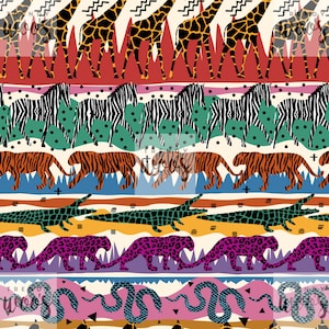 Jungle Parade Animal Print Leopard Safari Rainbow Seamless Pattern / Fabric Design / Surface Pattern / Digital Pattern
