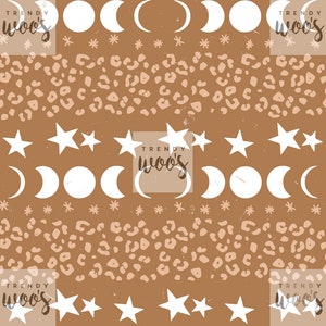 Moon Phases Stars Mystical Magic Celestial Leopard Boho Seamless Pattern / Fabric Design / Surface Pattern / Digital Paper / Digital Pattern
