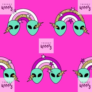 Girls Alien Rainbow Lightning Seamless Pattern / Fabric Design / Surface Pattern / Digital Paper / Digital Download / Digital Pattern
