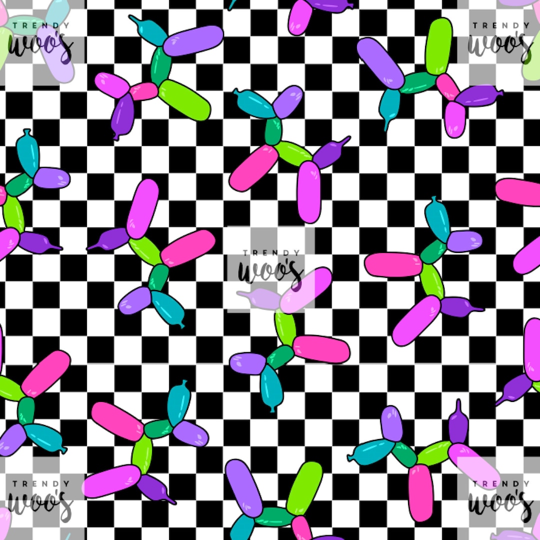 Balloon Dogs Retro Party Checkerboard Seamless Pattern / Fabric Design ...