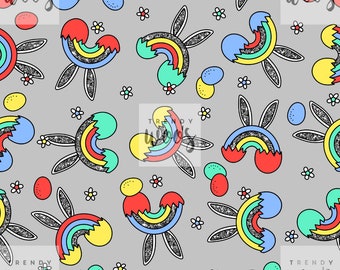 Easter Egg Rabbit Bunny Rainbow Bright Spring Seamless Pattern / Fabric Design / Surface Pattern / Digital Paper / Digital Pattern