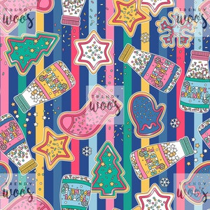Galletas navideñas para hornear, galletas, chispas, lindo patrón retro sin costuras, diseño de tela, patrón de superficie, patrón digital