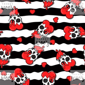 Heart Breaker Love Halloween Valentines Anti-Valentine Skull Punk Stripes Seamless Pattern / Digital / Surface Pattern / Fabric Design