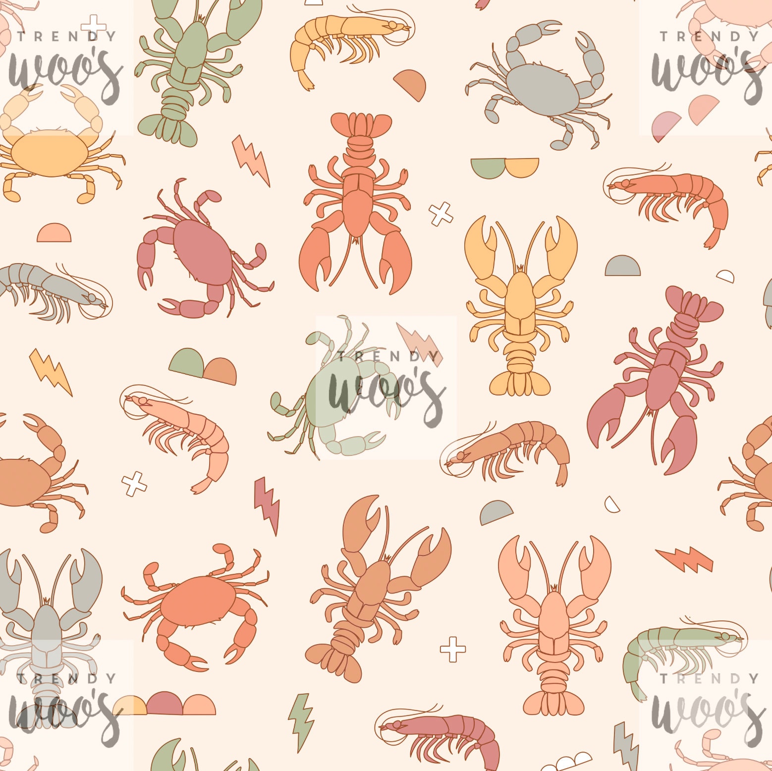 Crustacean Shell Patterning Crustacean Summer Beach Crab Lobster Shrimp Prawn Retro Rainbow ...