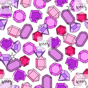 Pink Gem Jewels Seamless Pattern / Fabric Design / Surface Pattern / Digital Pattern  / Digital Download / Digital Pattern