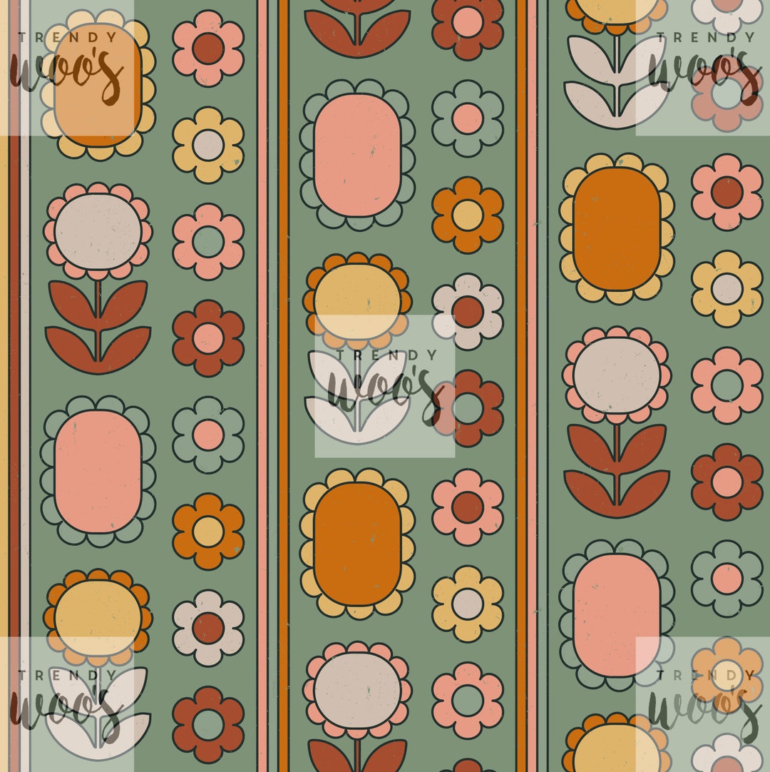 Retro 70s Vintage Floral Flowers Summer Fun Folk Scandi Brown Boho ...