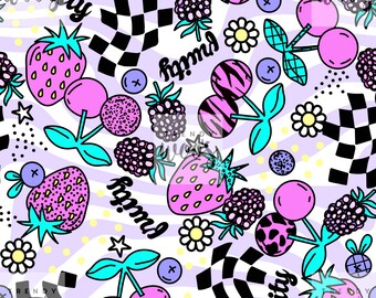 Berries Berry Strawberry Fruit Summer Retro Pastel Cute 70s 80s 90s Y2k Seamless Pattern / Fabric Design / Surface Pattern Digital Pattern