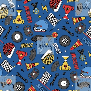 Motorsport Race Racing Car Sport Boys Retro Vintage Blå Monokrom Seamless Mönster / Tygdesign / Ytmönster / Digitalt