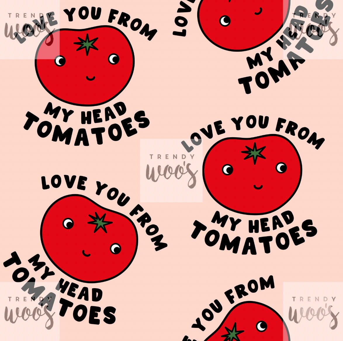 Love You Slogan Tomatoes Valentines Retro Veg Fruit Seamless