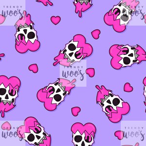 Heart Breaker Love Halloween Valentines Anti-Valentine Skull Punk Girl Purple Seamless Pattern / Digital / Surface Pattern / Fabric Design