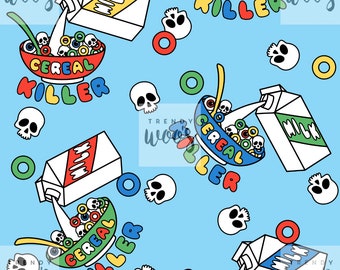 Cereal Killer Skull Halloween Kawaii Retro Punk Rock Seamless Pattern / Fabric Design / Surface Pattern / Digital Pattern / Digital Pattern