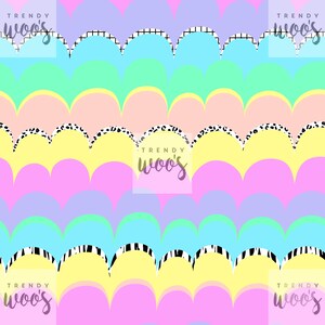 Scallop Mermaid Scales Geometric Abstract Rainbow Bright Retro Pastel Seamless Pattern / Fabric Design / Surface Pattern / Digital Pattern