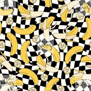 Banane Obst Tropischer Sommer Retro Schachbrett Karo Straße Nahtloses Muster / Stoffdesign / Oberflächenmuster / Digitales Muster