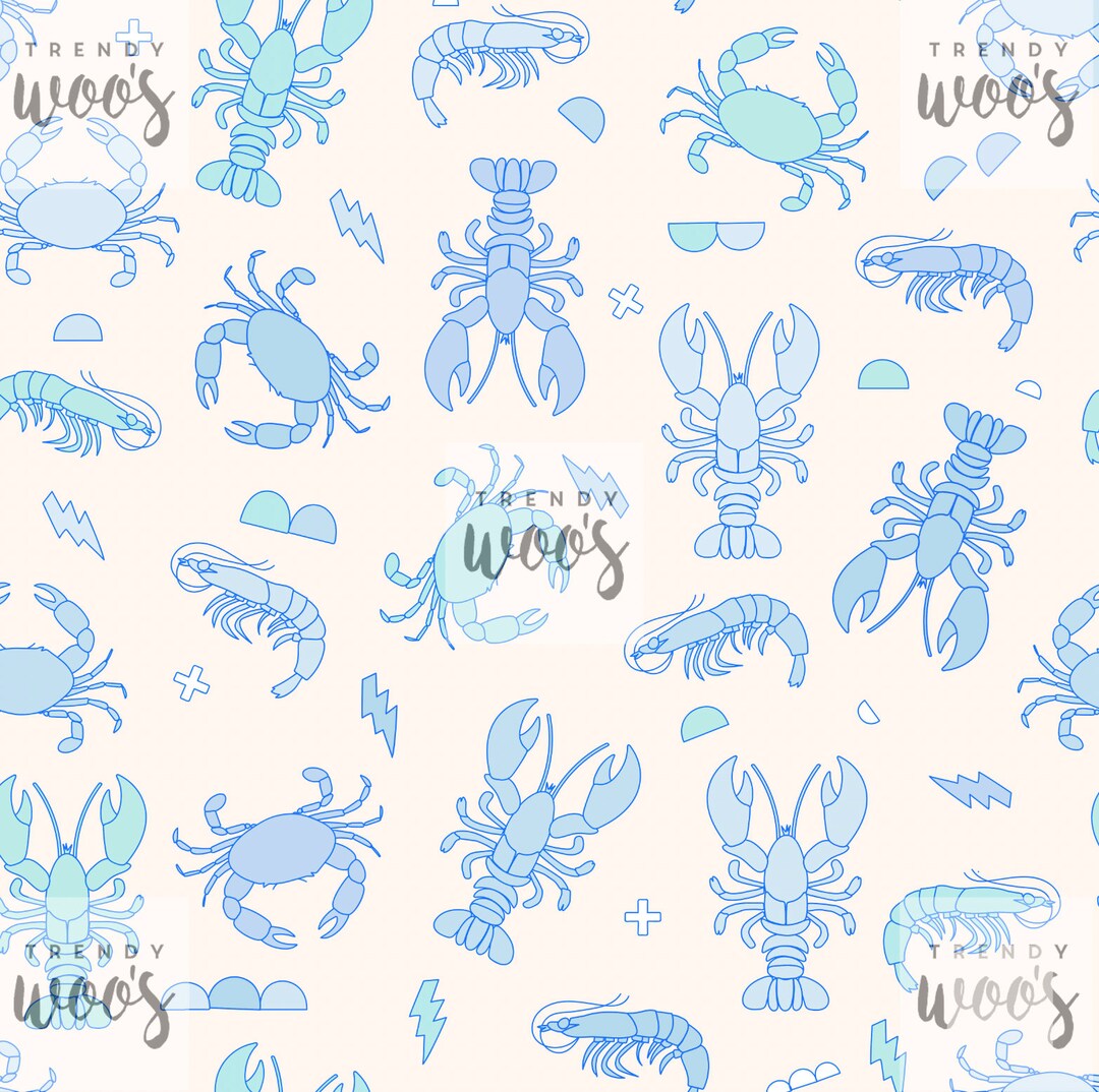 Crustachean Shell Pattern Crustacean Summer Beach Crab Lobster Shrimp Prawn Blue Sea Seamless ...