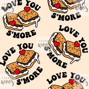 Love You S'more Candy Food Pun Valentines Sweets Herz Nahtloses Muster / Stoffdesign / Oberflächenmuster / Digitales Papier / Digitales Muster