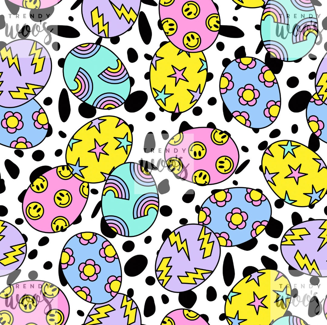 Easter Egg Rainbow 80s 90s Retro Spring Pastel Cute Seamless Pattern ...