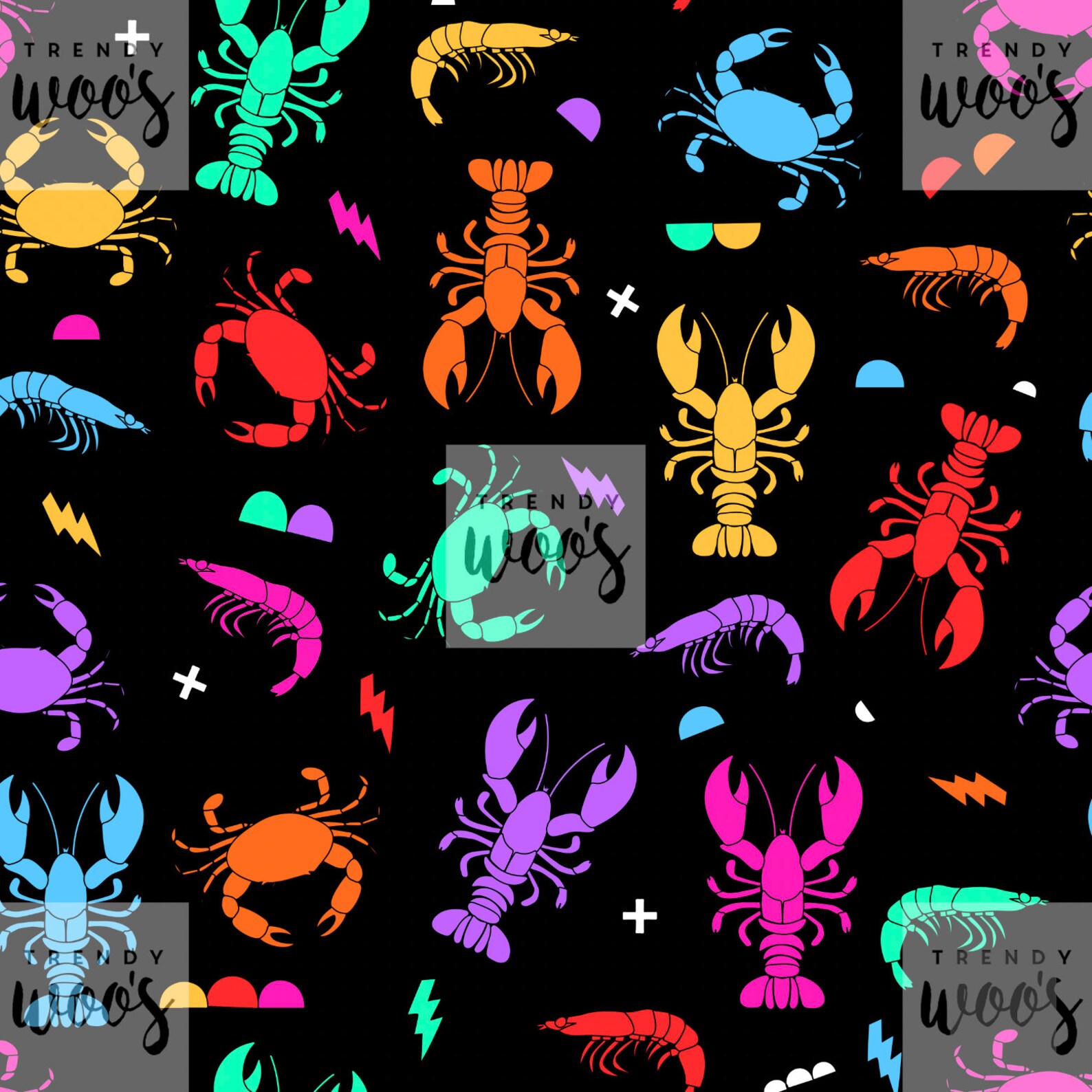 Crustacean Summer Beach Crab Lobster Shrimp Prawn Retro Rainbow ...