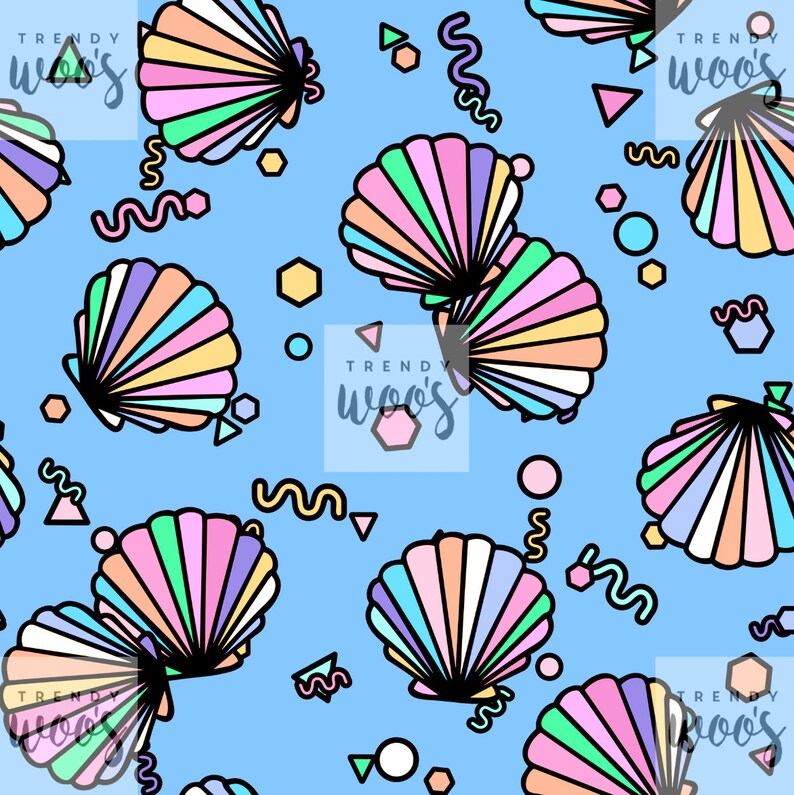 Sea Shells Retro 80s Beach Pastel Seamless Pattern Fabric Design Surface Pattern Digital Paper Digital Pattern