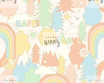 Mountains Outdoor Explore Adventure Forest Nature Hippie Retro Scandi Seamless Pattern / Fabric Design / Surface Pattern / Digital Pattern