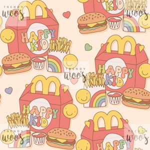 Fast Food Fries Burger Retro Fun Kid Children Boho Neutral Seamless Pattern / Fabric Design / Surface Pattern / Digital Pattern