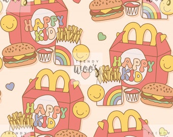 Fast Food Fries Burger Retro Fun Kid Children Boho Neutral Seamless Pattern / Fabric Design / Surface Pattern / Digital Pattern