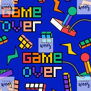 Game Over Retro 80s Rainbow Seamless Pattern / Fabric Design / Surface Pattern / Digital Paper / Digital Download / Digital Pattern