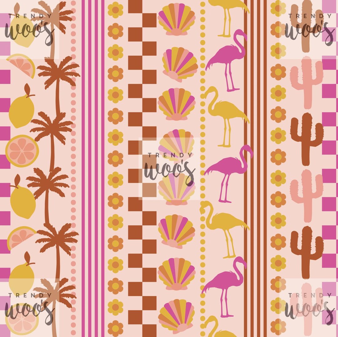 Palm Springs Summer Tropical Beach Pink Bright Fun Seamless Pattern ...