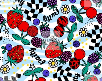 Berries Berry Strawberry Mixed Fruit Summer Retro Vintage 70s 80s 90s Y2k Seamless Pattern / Fabric Design / Surface Pattern Digital Pattern