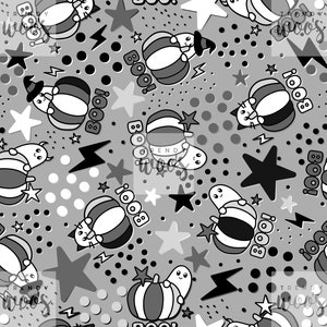 Boo Ghost Pumpkin Halloween Monochrome Retro Geometric Cute Seamless Pattern / Fabric Design / Surface Pattern / Digital Pattern