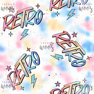 Retro Slogan 80s 90s Iridescent Rainbow Seamless Pattern / Fabric Design / Surface Pattern / Digital Pattern