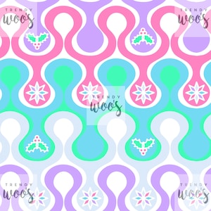 Christmas Retro Vintage Wave Sweater Snowflake Holly Pastel 70s Seamless Pattern / Fabric Design / Surface Pattern / Digital Pattern