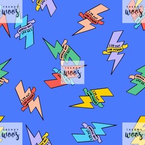 I&#39;ve Got The Power Lightning Rainbow Seamless Pattern / Fabric Design / Surface Pattern / Digital Paper / Digital Download / Digital Pattern